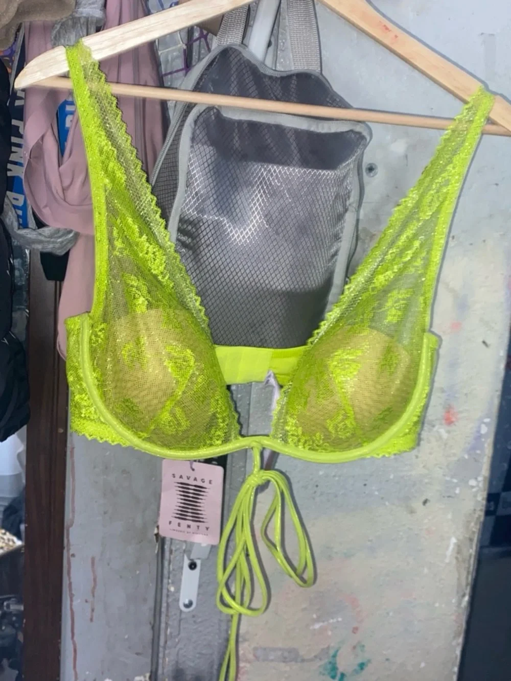 Savage X Fenty Neon Lime Sheer Lace Plunge Bralette